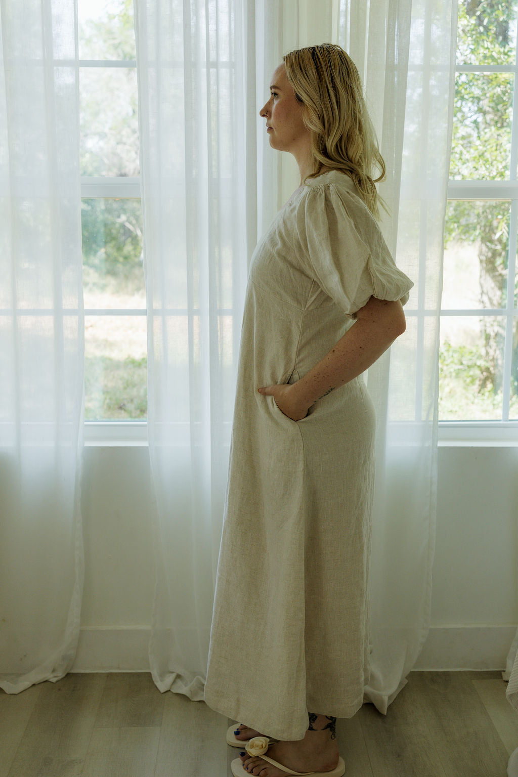 Sophia Maxi Dress - Oatmeal 100% Linen Road To Rodanthe Sophia Maxi Dress - Oatmeal 100% Linen Road To Rodanthe