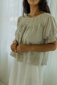 Elle Blouse - Oatmeal 100% Linen