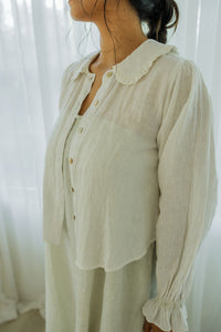 Olivia Long Sleeve Blouse - Natural White 100% Linen