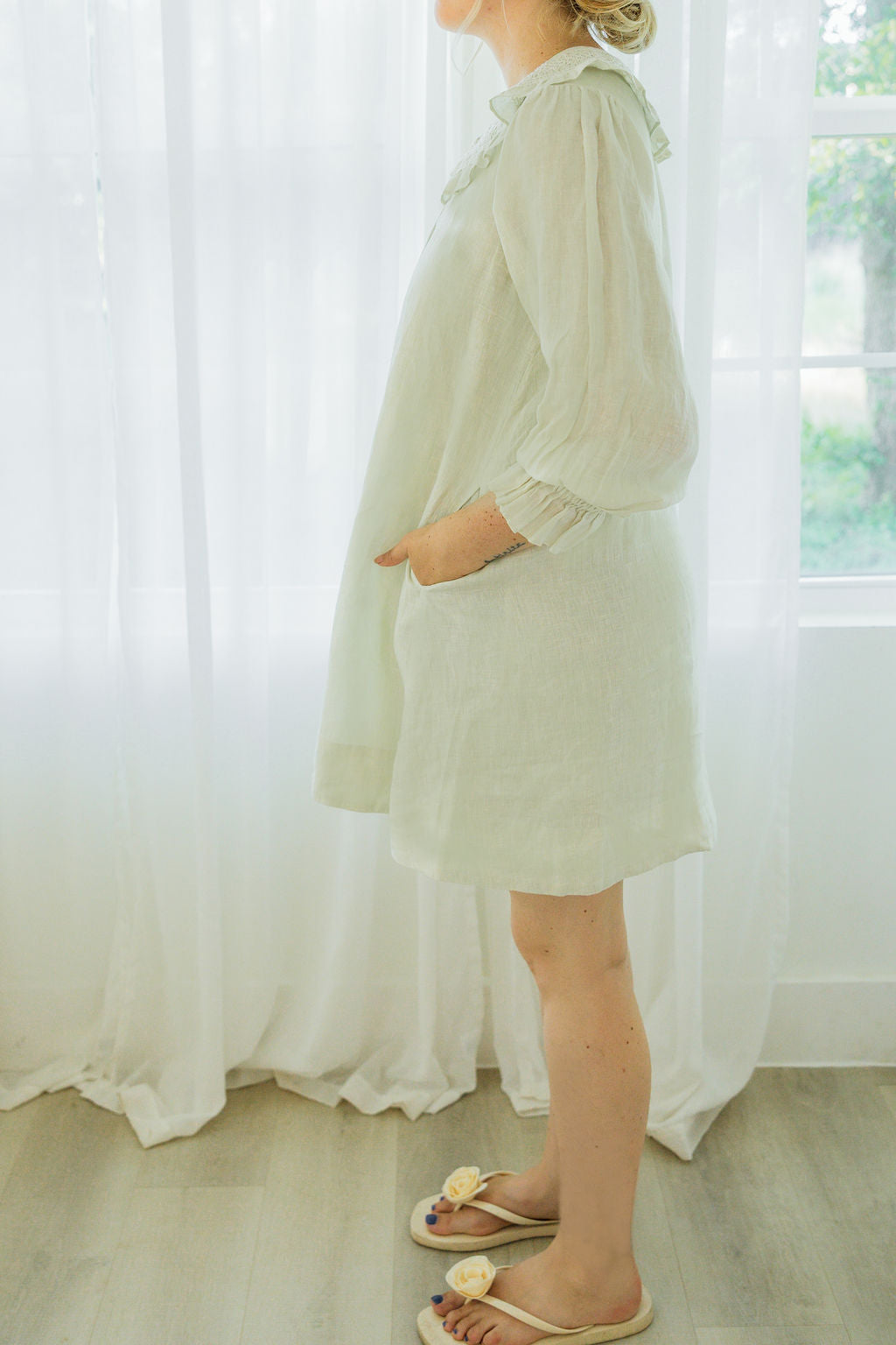 Josie Mini Dress - Eucalyptus 100% Linen